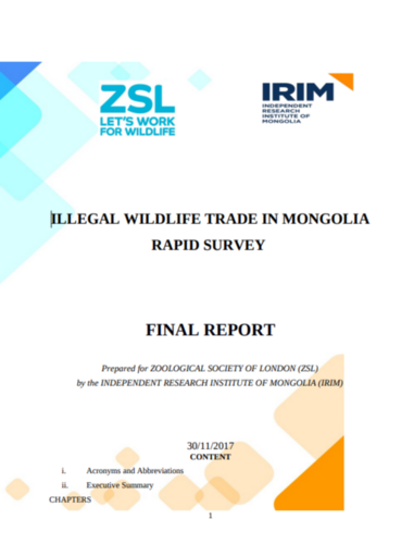 Illegal Wildlife Trade In Mongolia Rapid Survey